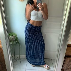 Long Blue & White Patterned Skirt